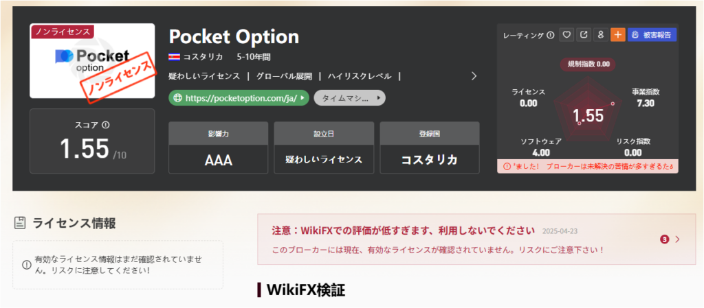 Wiki FXでのPocket Optionの評価