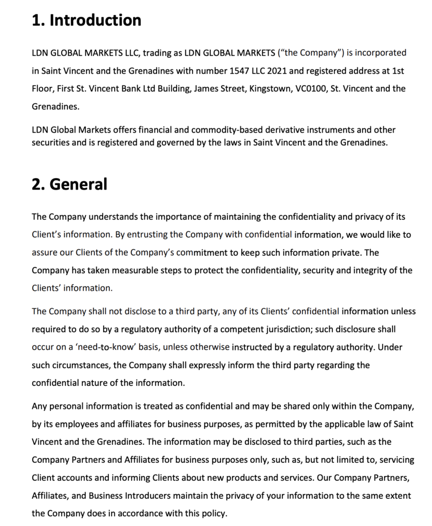 LDN Global Marketsのプライバシーポリシー