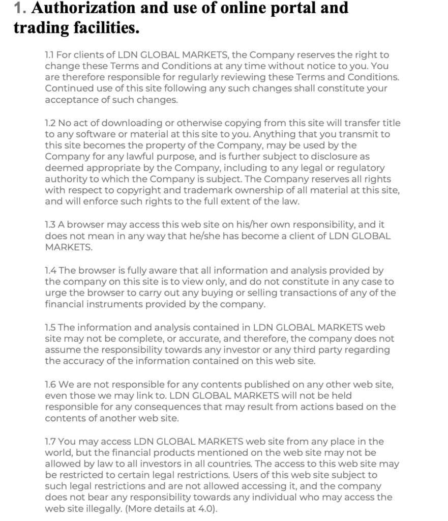 LDN Global Marketsの利用規約