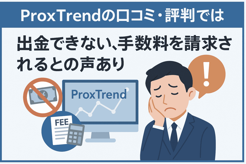 ProxTrend（プロックストレンド）の口コミ・評判では「出金できない、手数料を請求される」との声あり