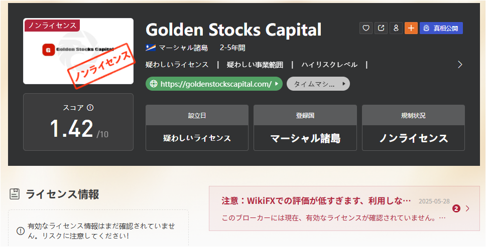 GoldenStockCapitalのWikiFXでの評価