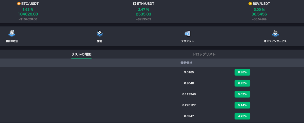 Sryptoswapのメニュー