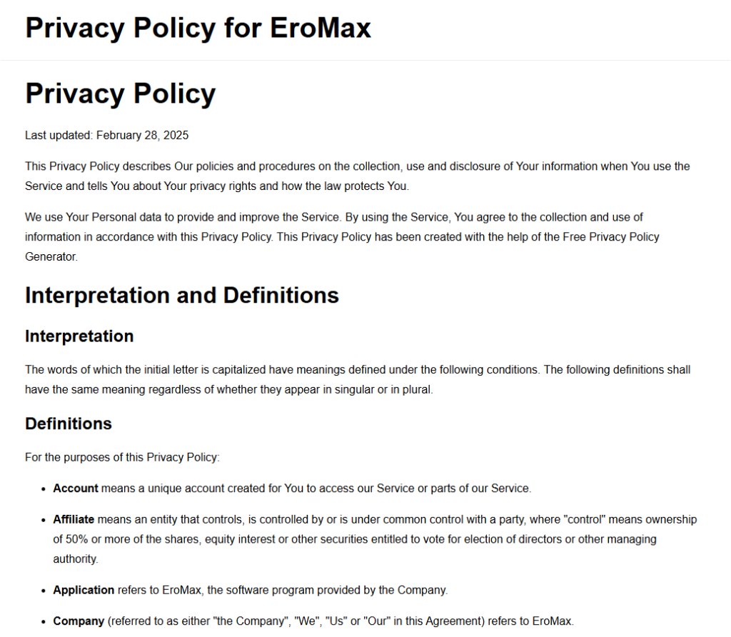 EroMaxのプライバシーポリシー