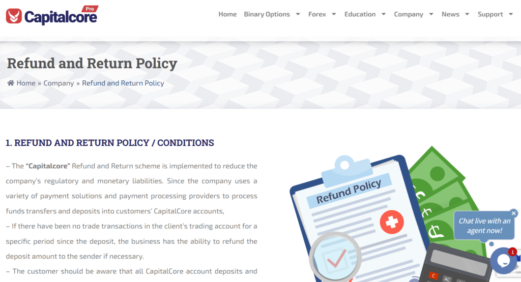 Capitalcoreのチャージバックポリシー