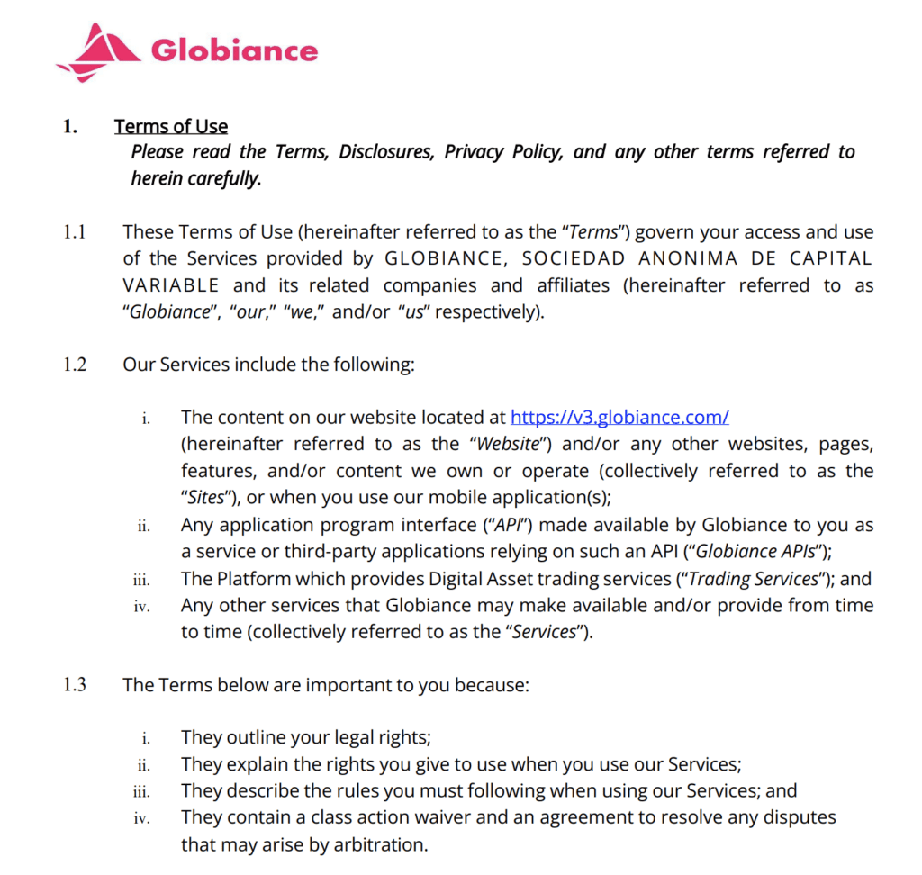 Globianceの約款