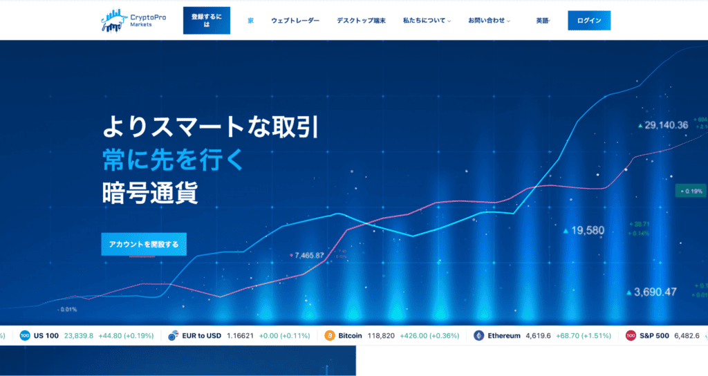 CryptoPro Marketsのファーストビュー
