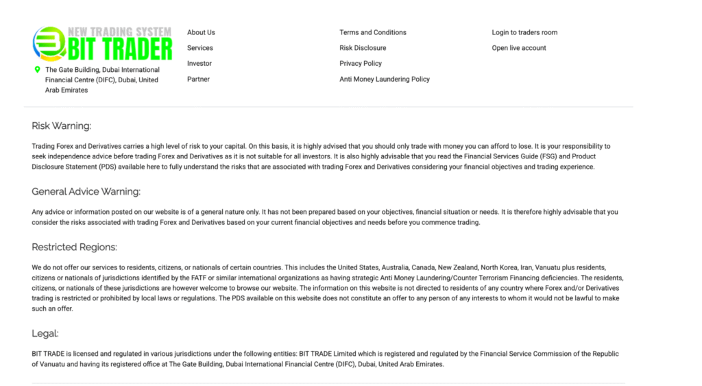 BIT TRADEの公式サイトには明確なライセンス情報が存在しない