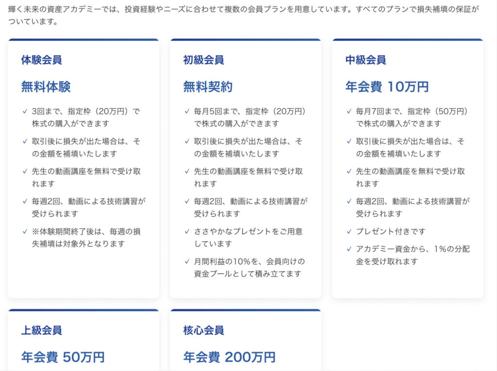 輝く未来の資産アカデミーは“損失補填”を強調した会員制度に不自然さがある