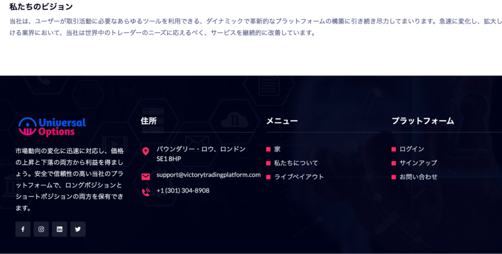 Victory Tradingは住所地と電話番号の国番号に相違が見られる