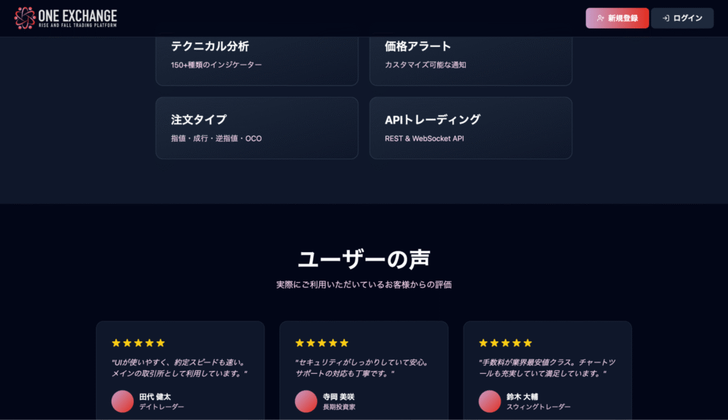 ONE EXCHANGEは詐欺サイトによく見られる構成