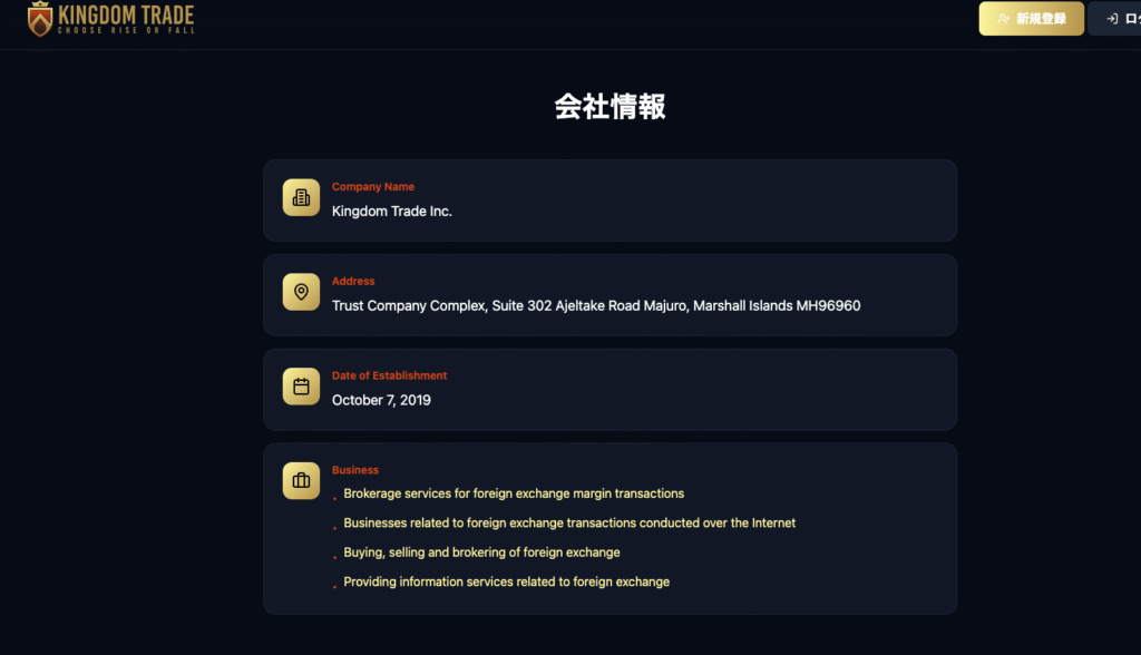 Kingdom Tradeの会社情報は外部から裏付けを確認できない