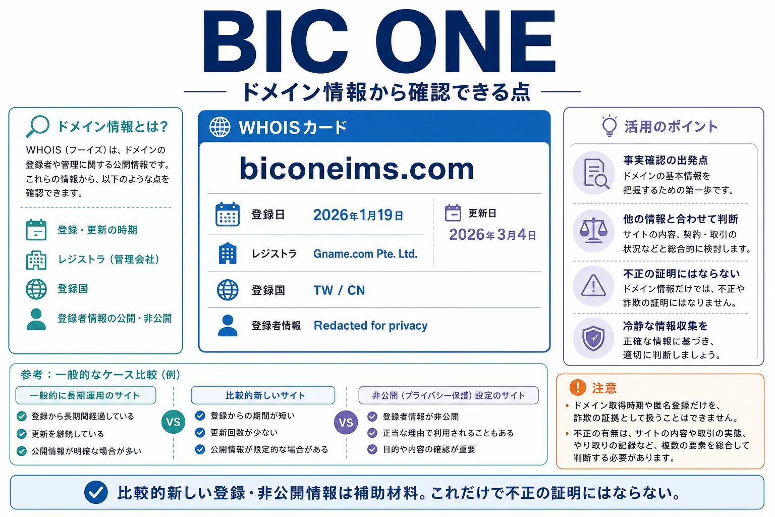 BIC ONEのドメインに紐づく情報から怪しい点を調査