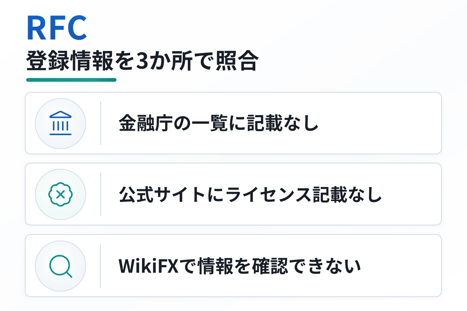 RFCは会社情報と創業者を確認できず、監督機関・登録番号も不明