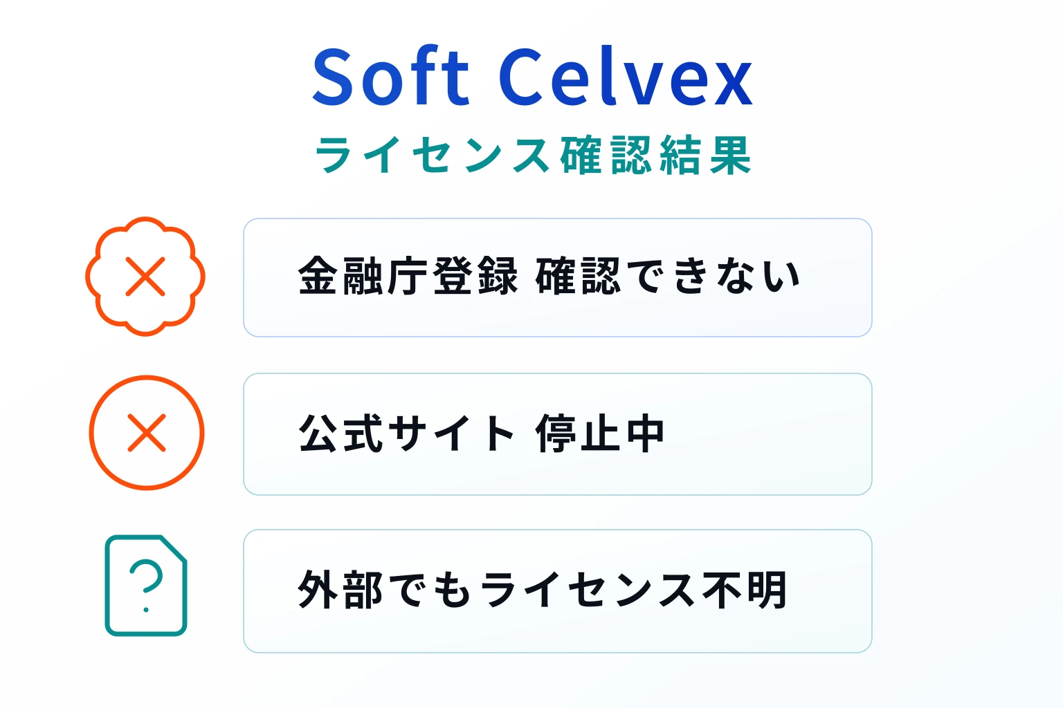 Soft Celvexは公式サイトが停止し、運営会社・監督機関・ライセンスを確認できない