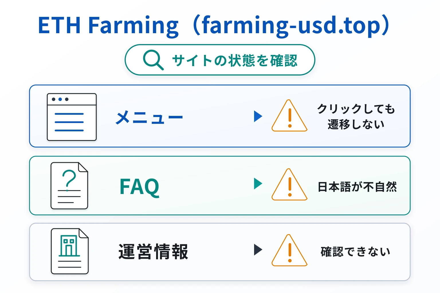 ETH Farming（farming-usd.top）は必要な情報がなく、正常に遷移しない怪しい取引所