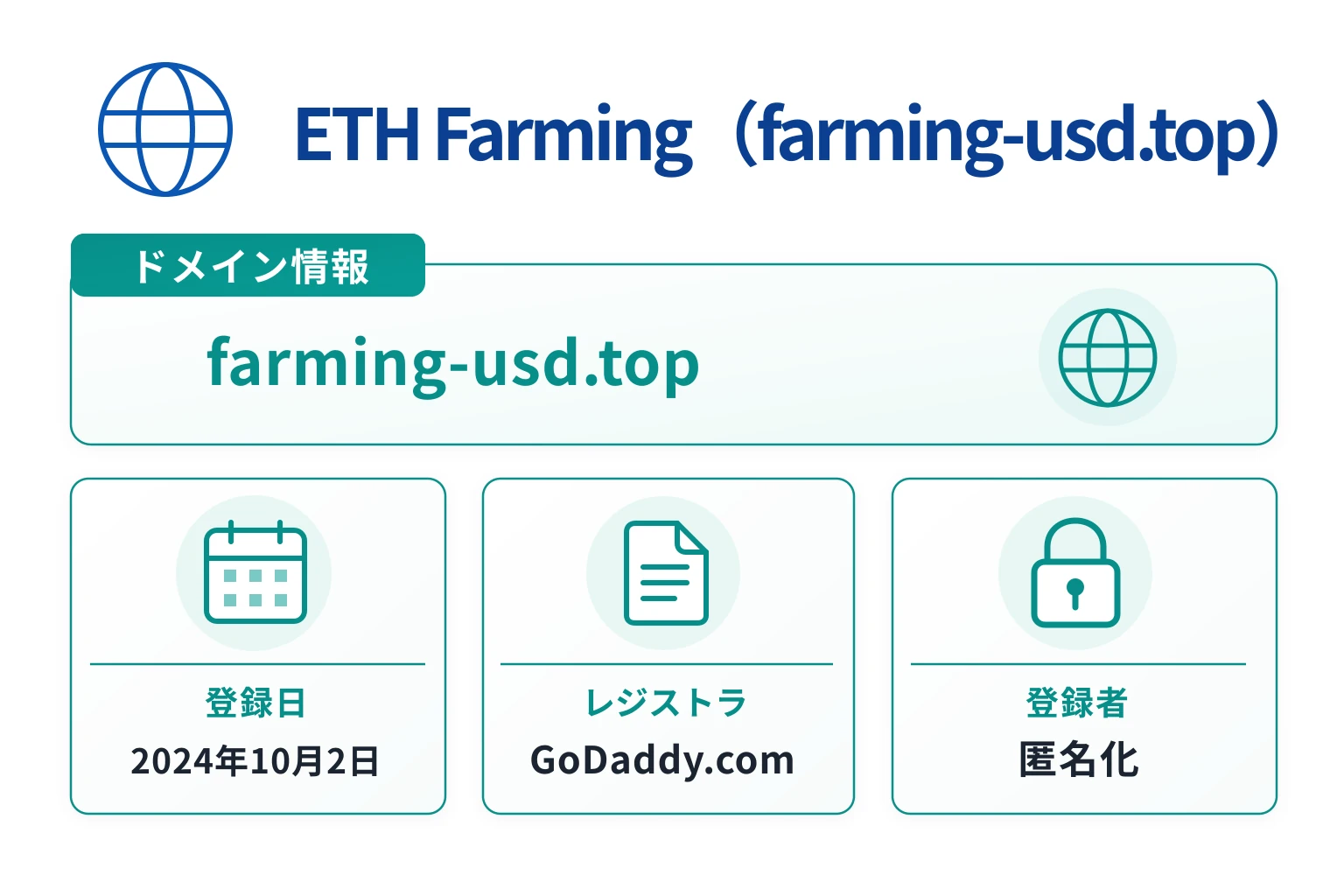 ETH Farming（farming-usd.top）のドメインに紐づく情報から怪しい点を調査