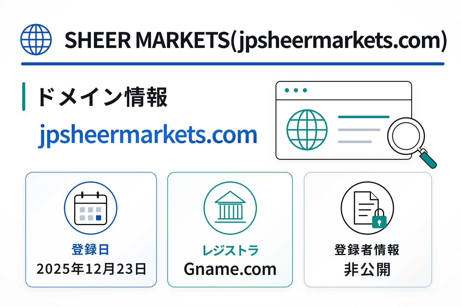 SHEER MARKETS(jpsheermarkets.com)のドメインに紐づく情報から怪しい点を調査