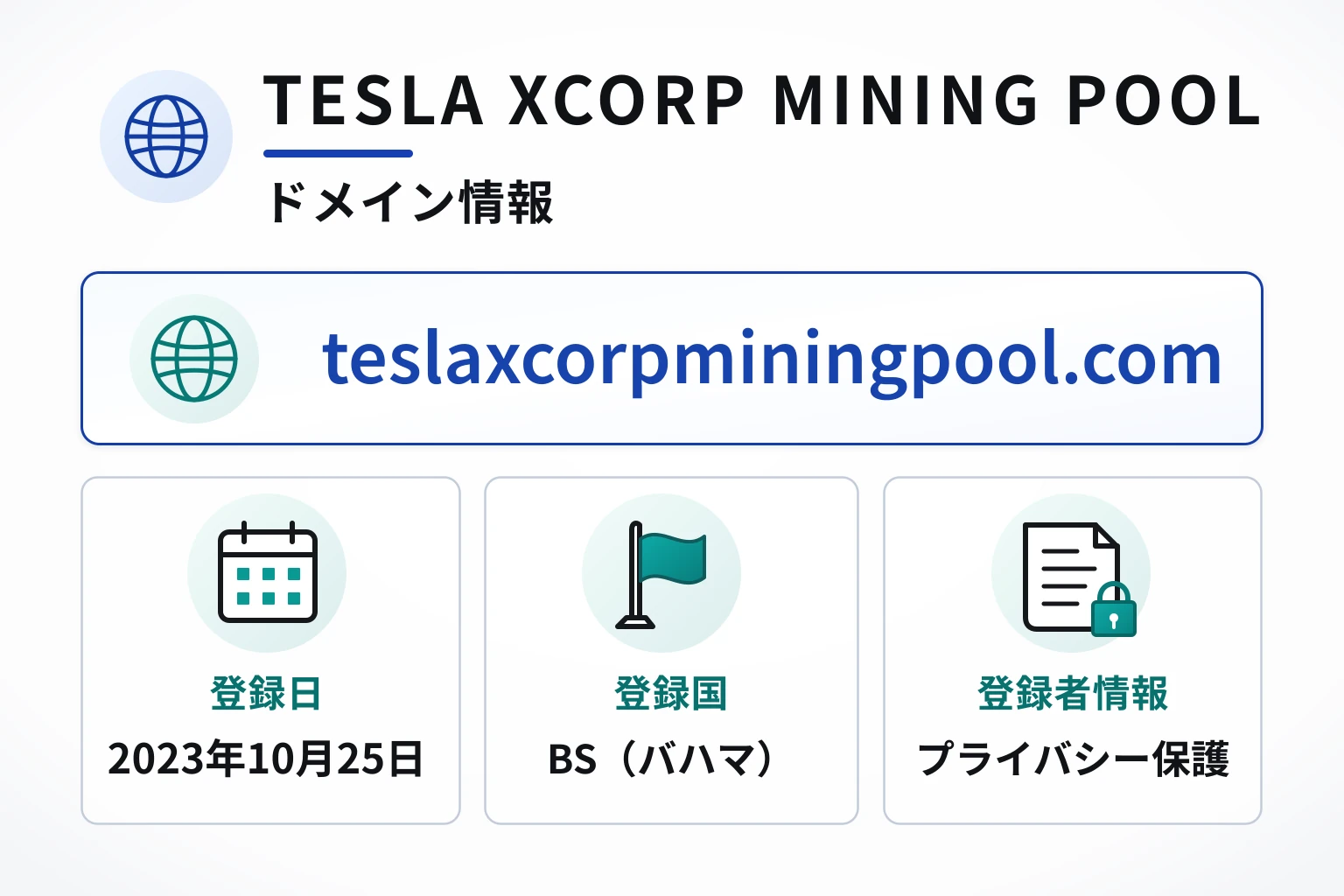 TESLA XCORP MINING POOLのドメインに紐づく情報から怪しい点を調査
