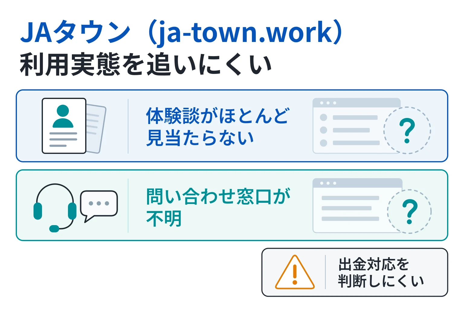 JAタウン（ja-town.work）は必要な情報や口コミ情報が存在しない高リスクな取引所