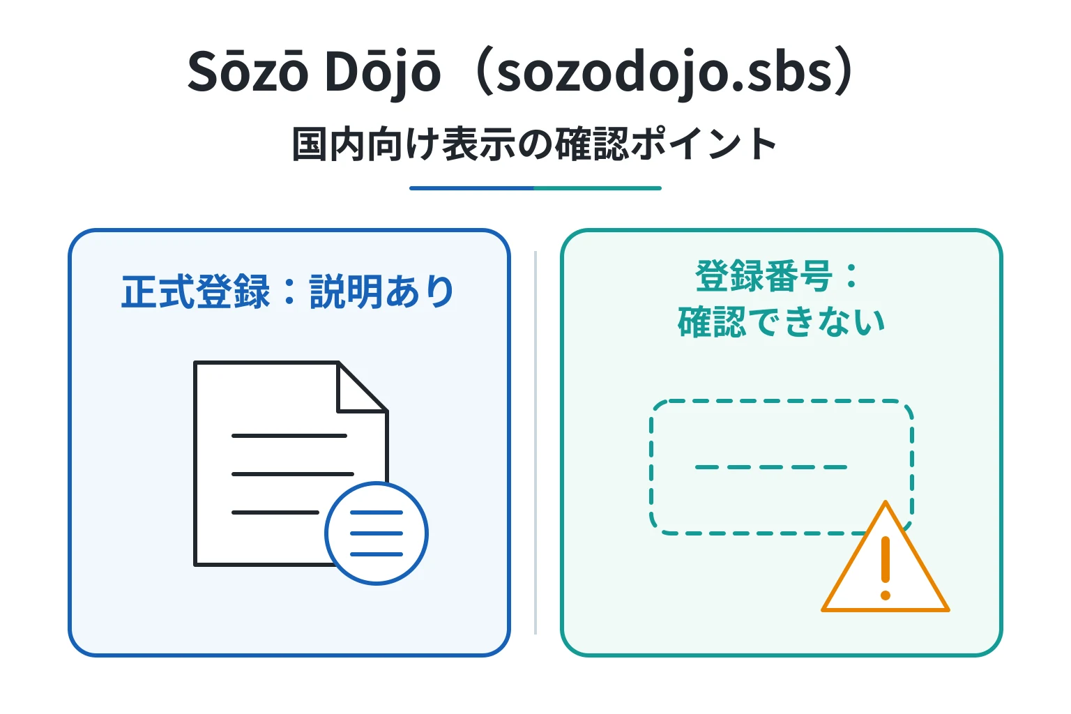 Sōzō Dōjō（sozodojo.sbs）は詐欺の可能性が高い 日本で正式登録との説明に登録番号の裏付けなし