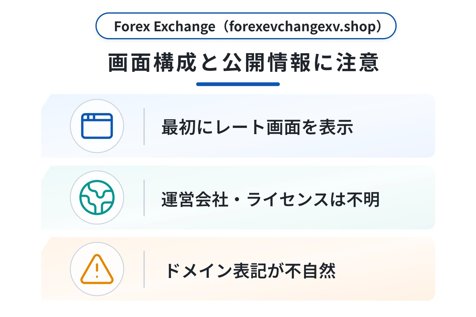 Forex Exchange（forexevchangexv.shop）は詐欺の可能性が高い 綴りの不自然なドメインとレート画面だけの構成