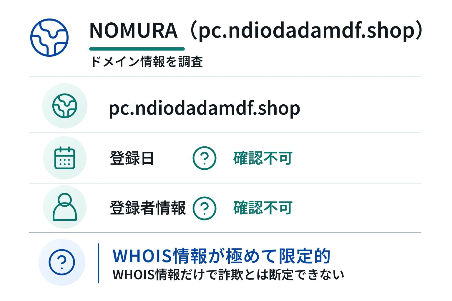 NOMURA（pc.ndiodadamdf.shop）のドメインに紐づく情報から怪しい点を調査