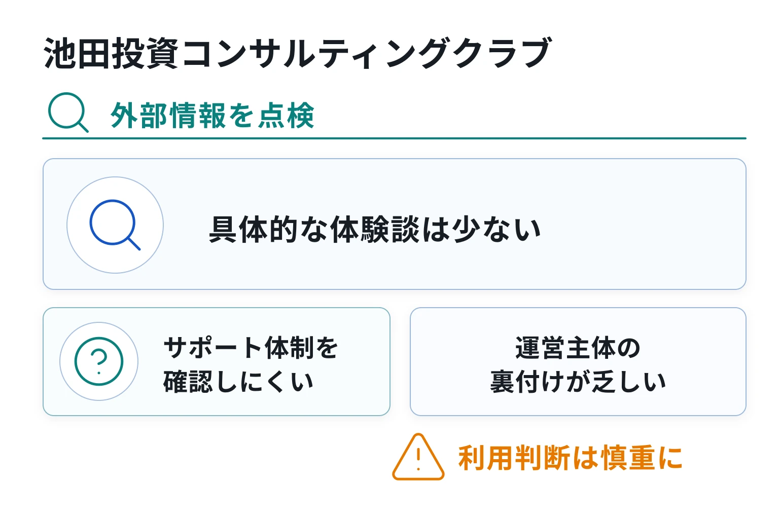 池田投資コンサルティングクラブは情報不足と口コミの乏しさからリスクが懸念される取引所