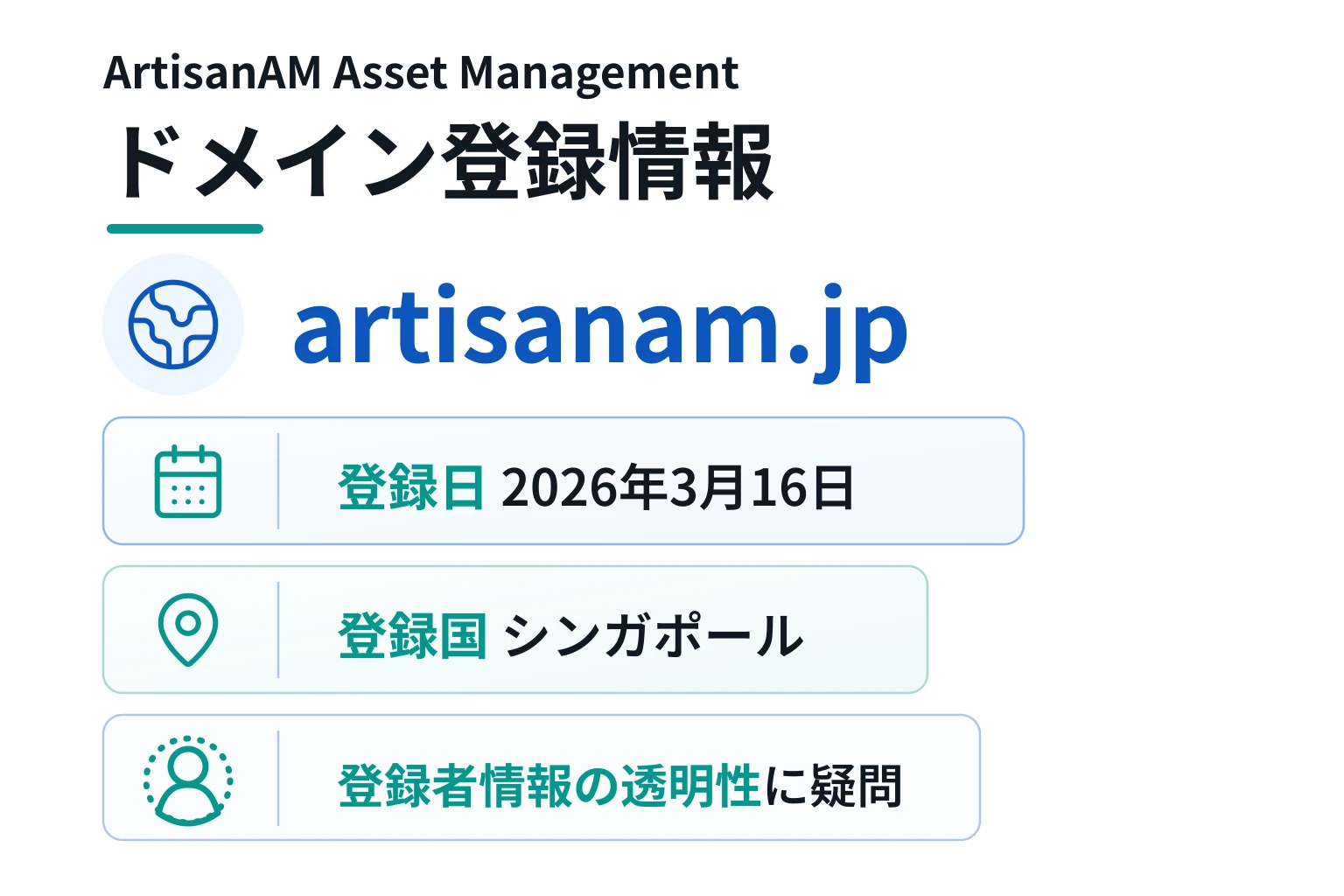 ArtisanAM Asset Managementのドメインに紐づく情報から怪しい点を調査