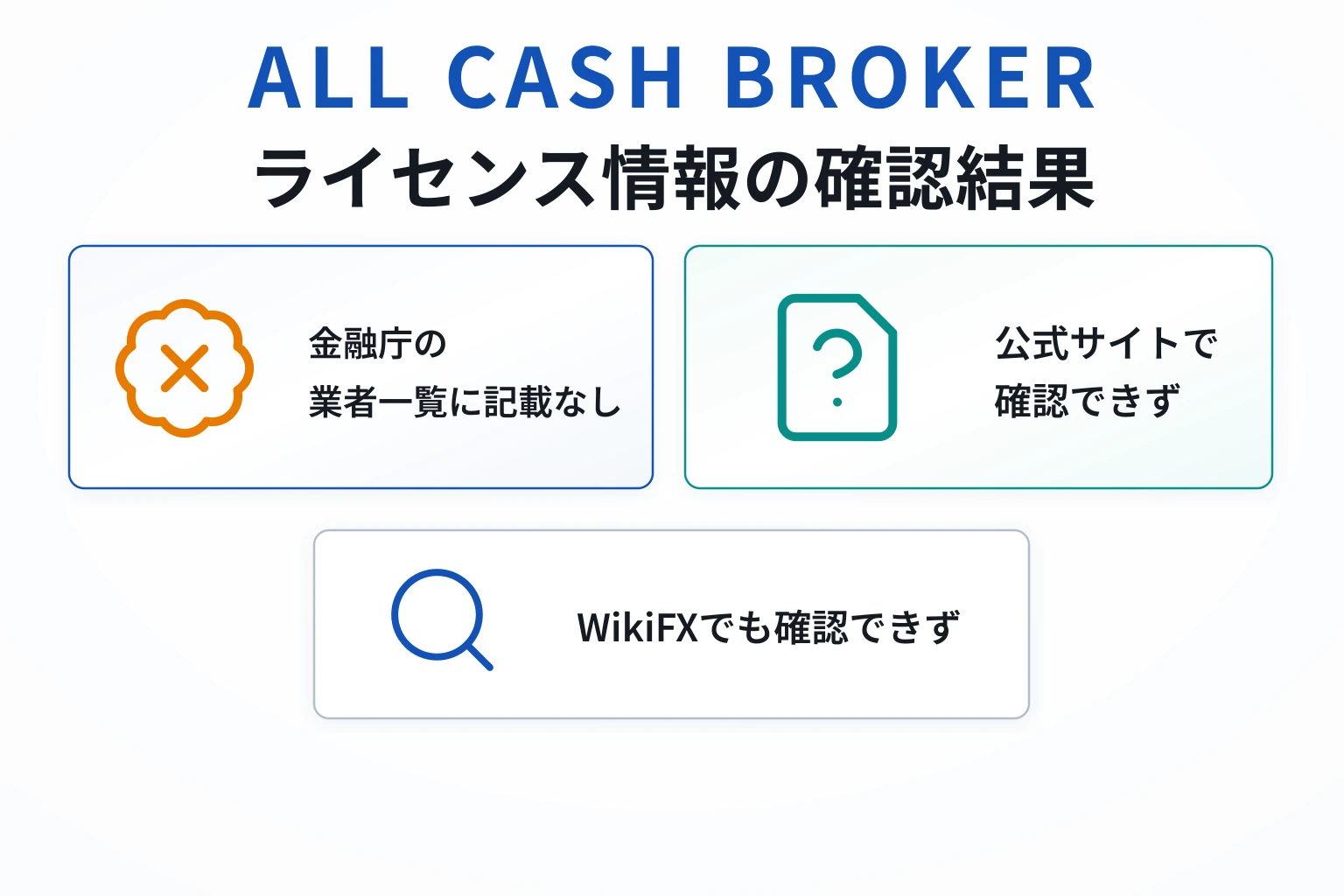 ALL CASH BROKER （オールキャッシュブローカー）は金融庁への登録と正規ライセンス情報を確認できない
