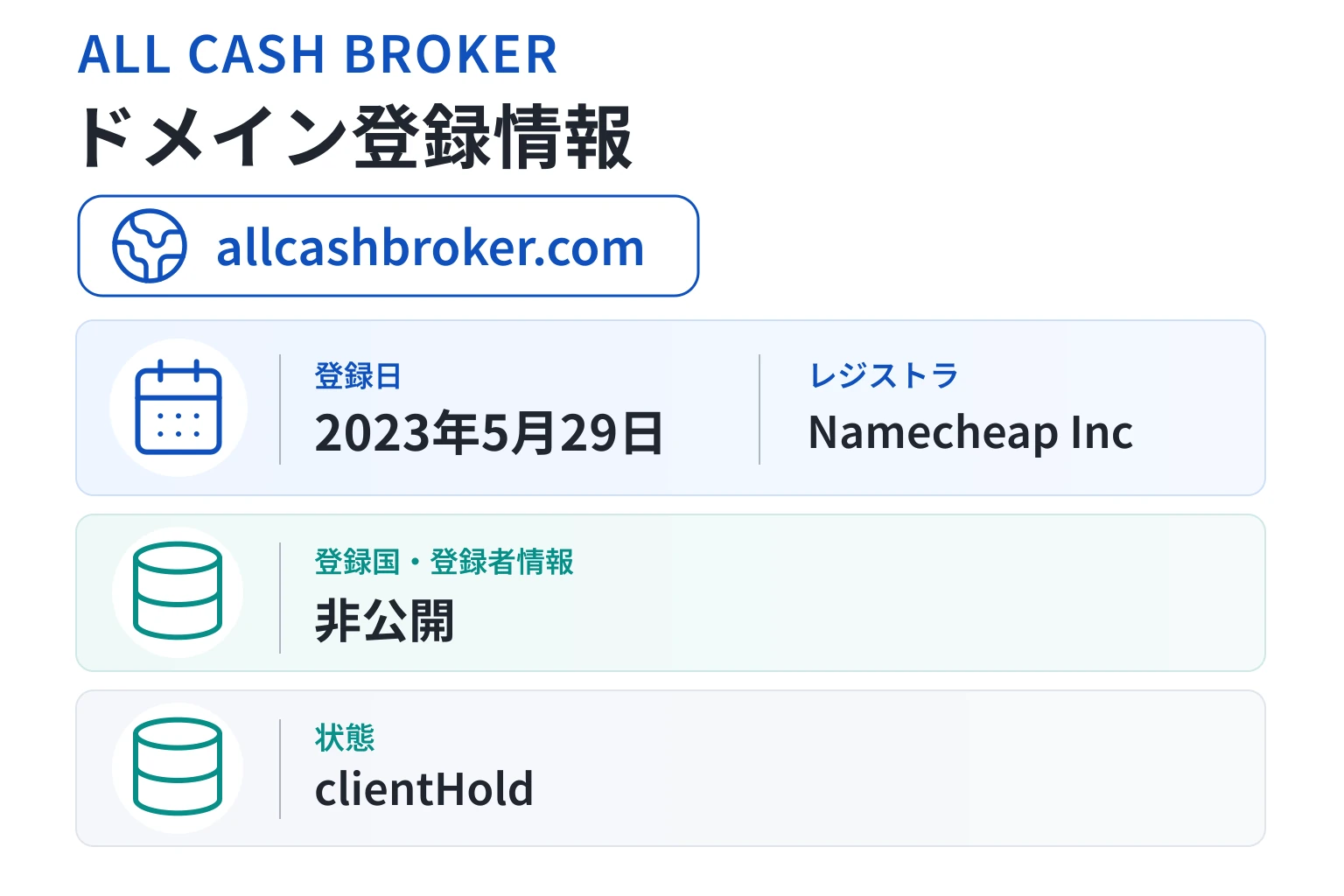 ALL CASH BROKER（オールキャッシュブローカー）のドメインに紐づく情報から怪しい点を調査