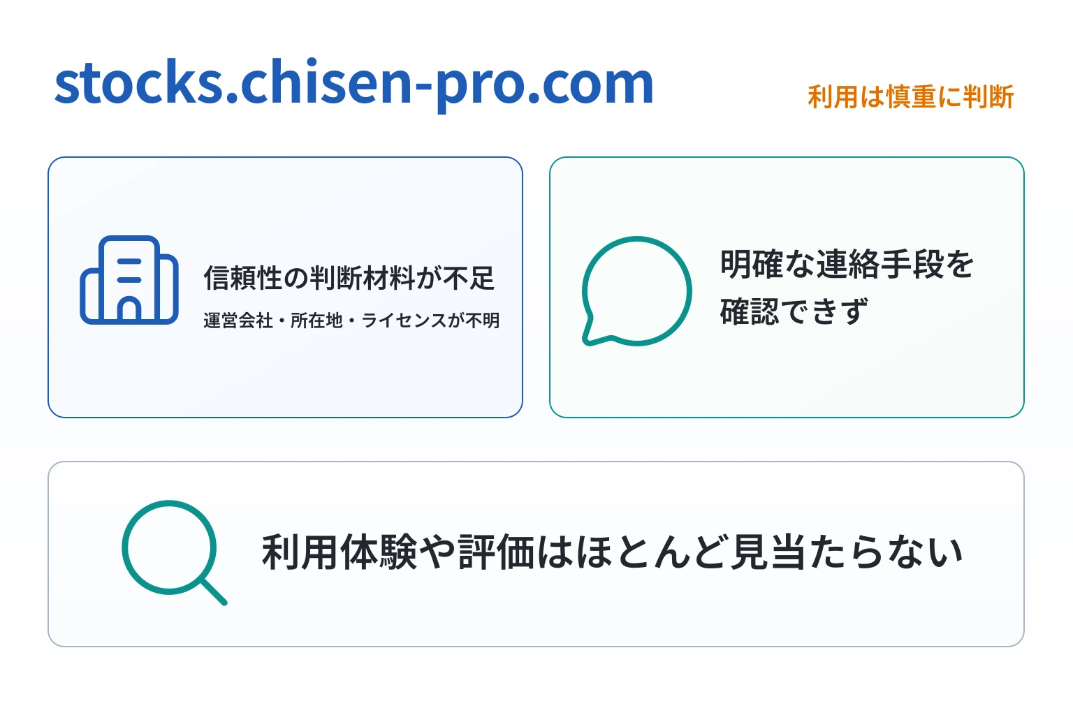 stocks.chisen-pro.comは必要な情報や口コミ情報が存在しない高リスクな取引所
