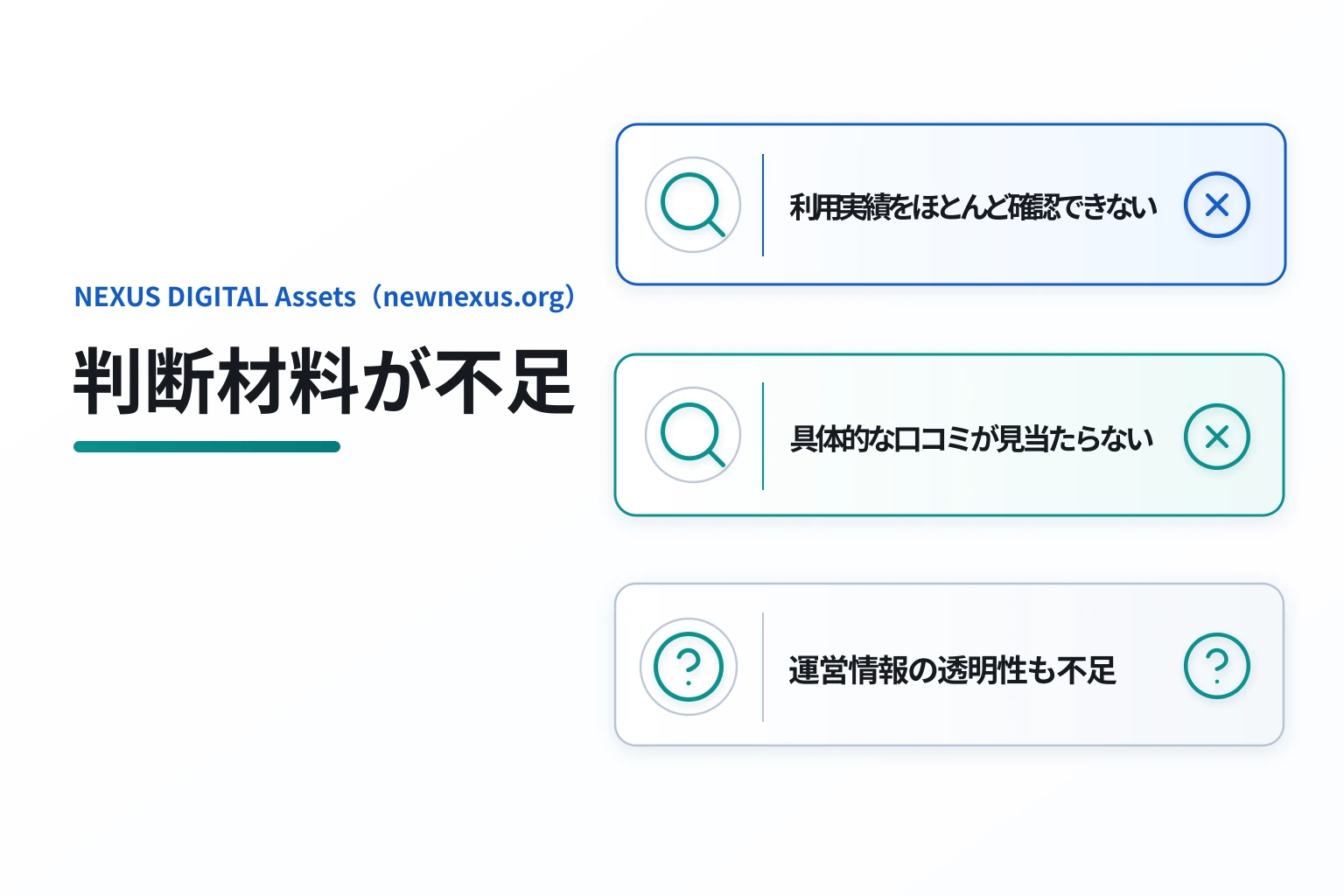 NEXUS DIGITAL Assets（newnexus.org）は情報不足と口コミの乏しさからリスクが懸念される取引所